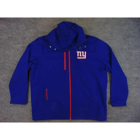 New York Giants Jacket Mens 2XL Blue Solid Softshell Hooded NFL Full Zip Coat